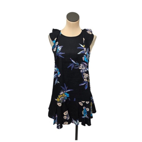 Free People Floral Dress Womens Small Black Blue Sleeveless Ruffle Open Back - Picture 1 of 11